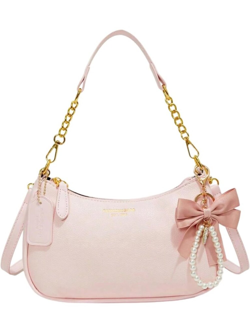 👜Women's Pink PU Leather Gold Chain Hobo Shoulder Bag Zipper Handbag Purse